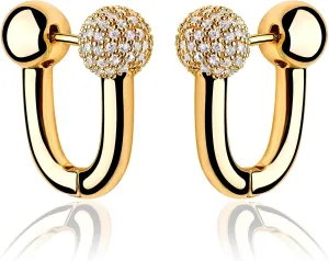 MEVECCO Gold U Huggie Hoop Earrings 18K Gold Plated Cubic Zircon Ball Hoop Earrings Minimalist Handmade Earrings for Women
