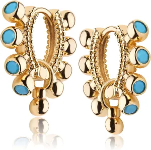 MEVECCO Women Gold Huggie Hoop Earrings 18K Gold Plated Ear Stud Cuff Diamond Red Green CZ Turquoise Inlay Half Sleeper Tiny Boho Beach Simple Mini Cute Delicate Handmade Jewelry Gift