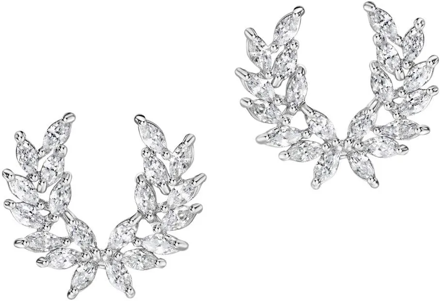 Michooyel Cubic Zirconia Stud Earrings Laurel Wreath Marquise Cluster CZ Hypoallergenic Earrings for Women