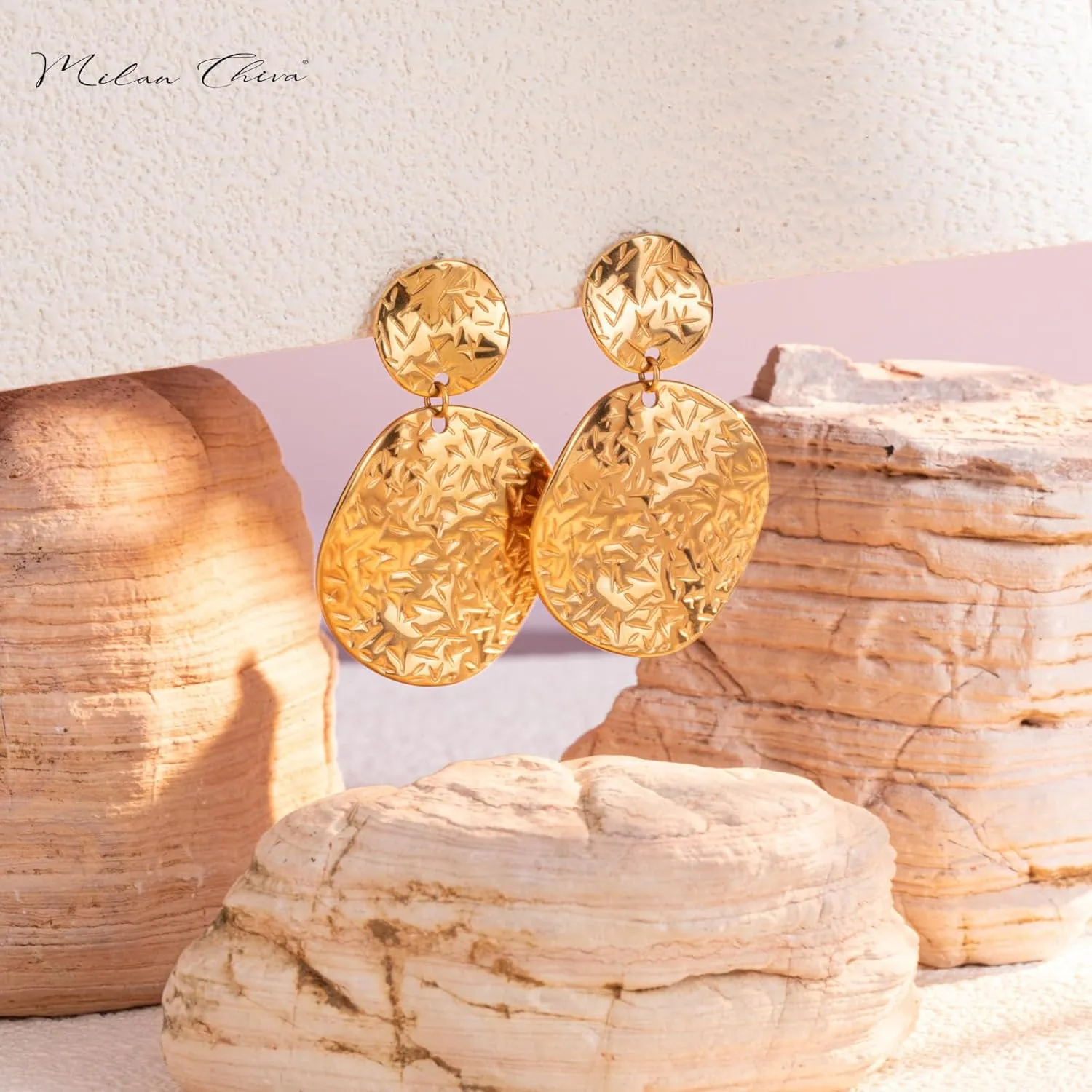 Milan Chiva 14K Gold Plated Dangle Earrings for Women Lightweight Dainty Jewelry
