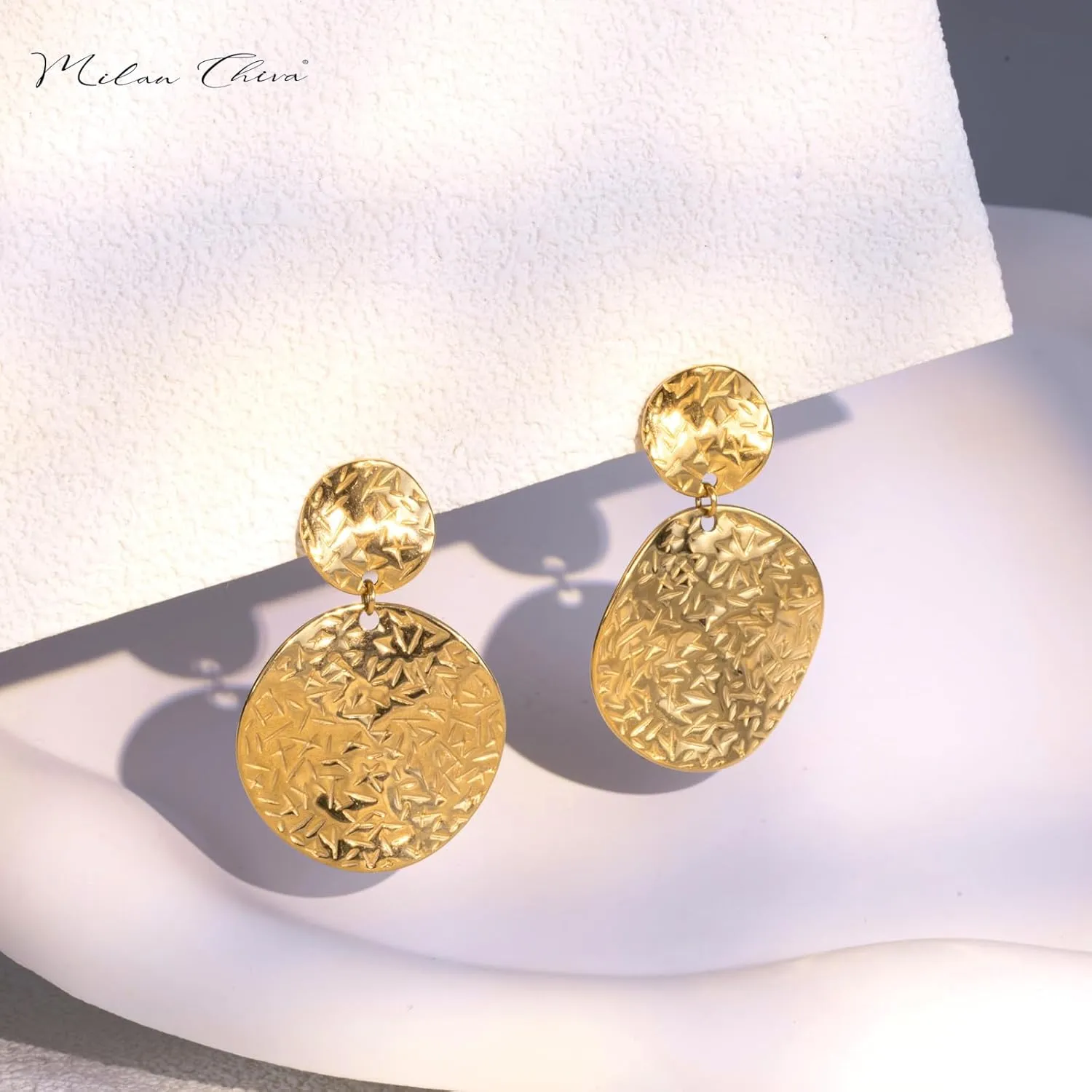 Milan Chiva 14K Gold Plated Dangle Earrings for Women Lightweight Dainty Jewelry