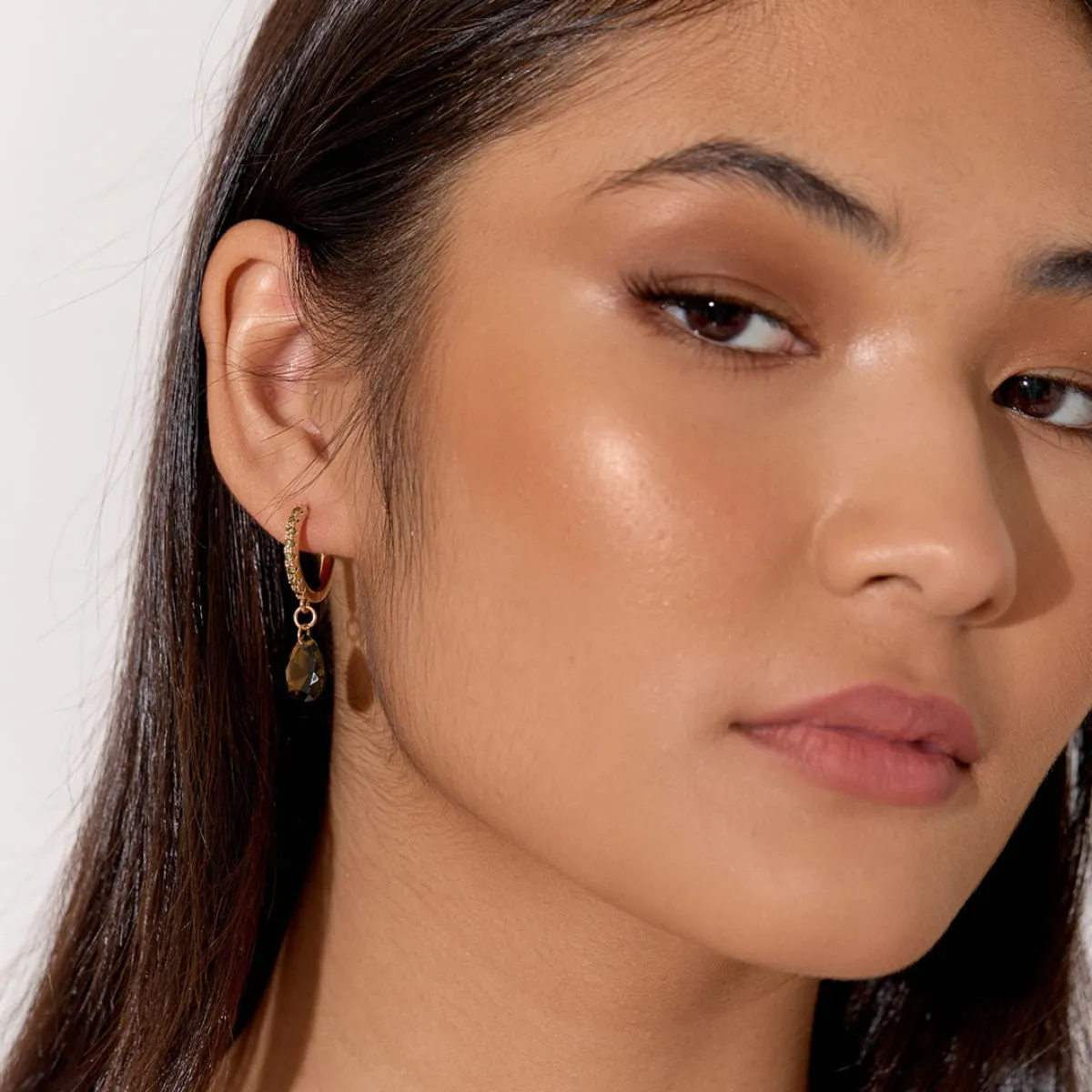 Mini Jewel Diamante Hoop Earrings (Crystal/Gold)