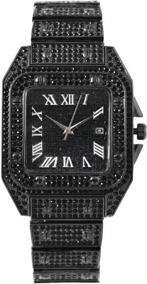 MINILUJIA Luxury Mens Crystal Watch Fashion Full Bling Iced Out Diamond Quartz Analog Watch Men Women Hip Hop Big Dial Square Wristwatch