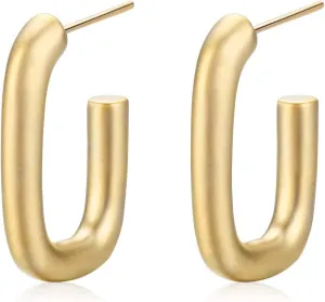Minimalist Geometric Stud Earrings Yellow Gold Matte Plating Simple Fashion Hoop Earrings Costume jewelry Gift for Women