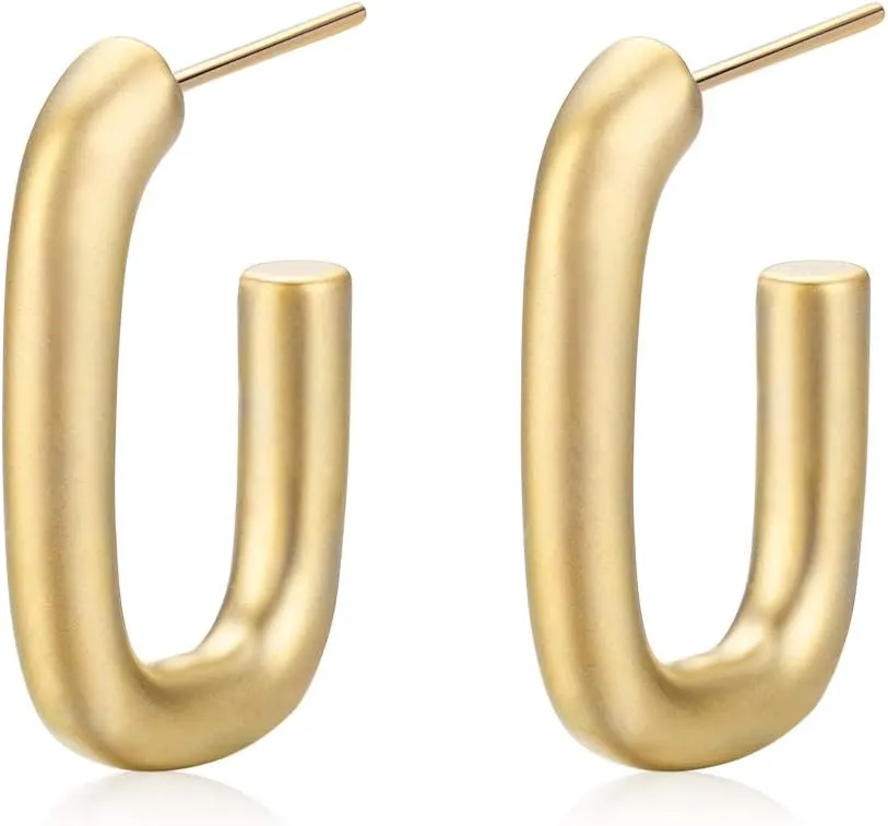 Minimalist Geometric Stud Earrings Yellow Gold Matte Plating Simple Fashion Hoop Earrings Costume jewelry Gift for Women