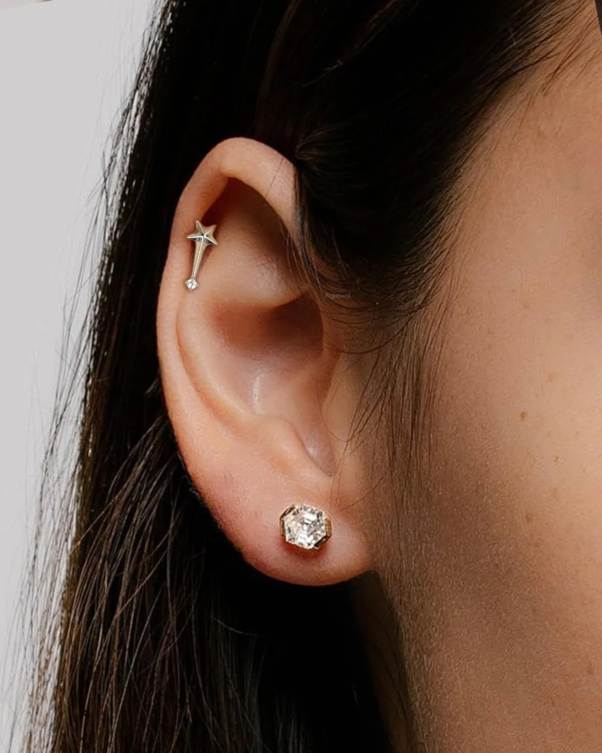 Minimalist Star G23 Solid Titanium Cartilage Earrings Stud,16G Helix Lobe Earrings Flat Back, Internally Thread Helix Rook Piercing Jewelry