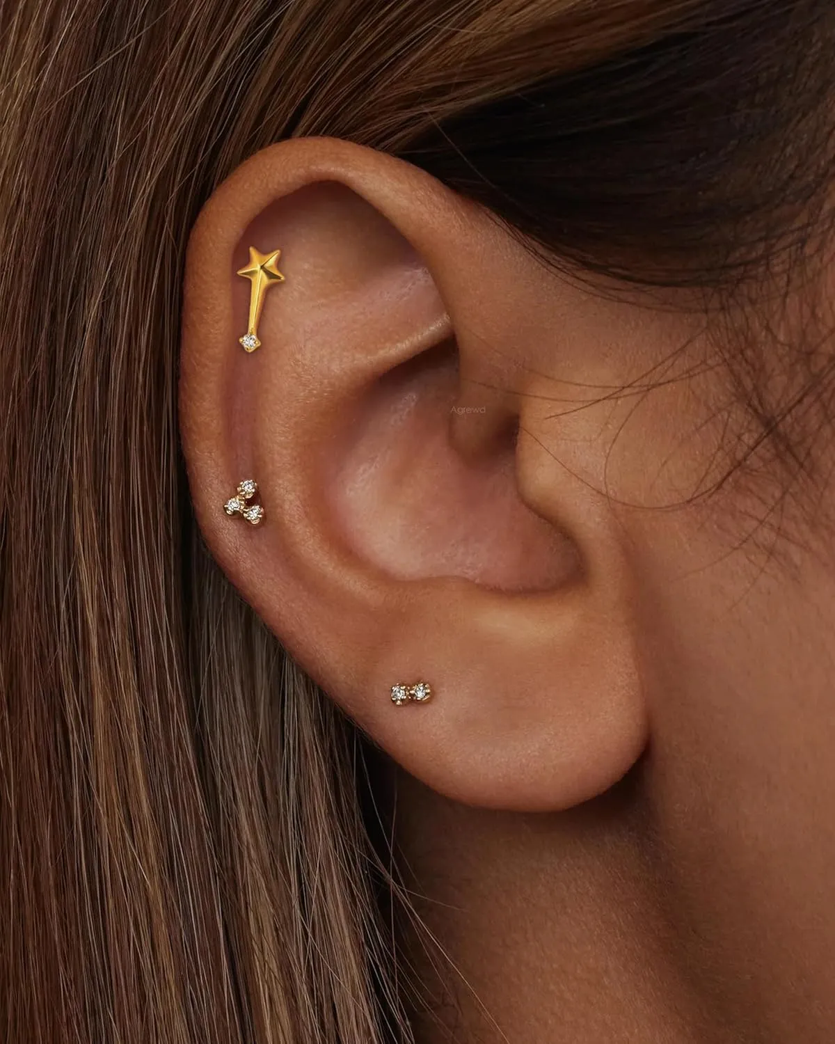 Minimalist Star G23 Solid Titanium Cartilage Earrings Stud,16G Helix Lobe Earrings Flat Back, Internally Thread Helix Rook Piercing Jewelry