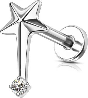 Minimalist Star G23 Solid Titanium Cartilage Earrings Stud,16G Helix Lobe Earrings Flat Back, Internally Thread Helix Rook Piercing Jewelry