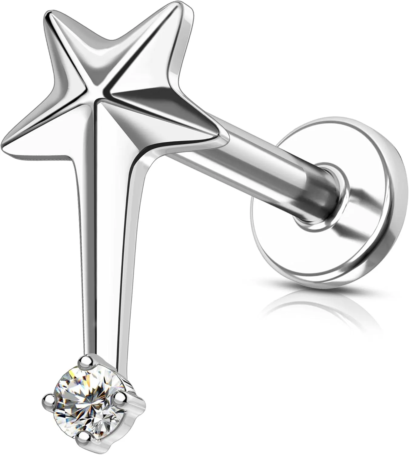 Minimalist Star G23 Solid Titanium Cartilage Earrings Stud,16G Helix Lobe Earrings Flat Back, Internally Thread Helix Rook Piercing Jewelry