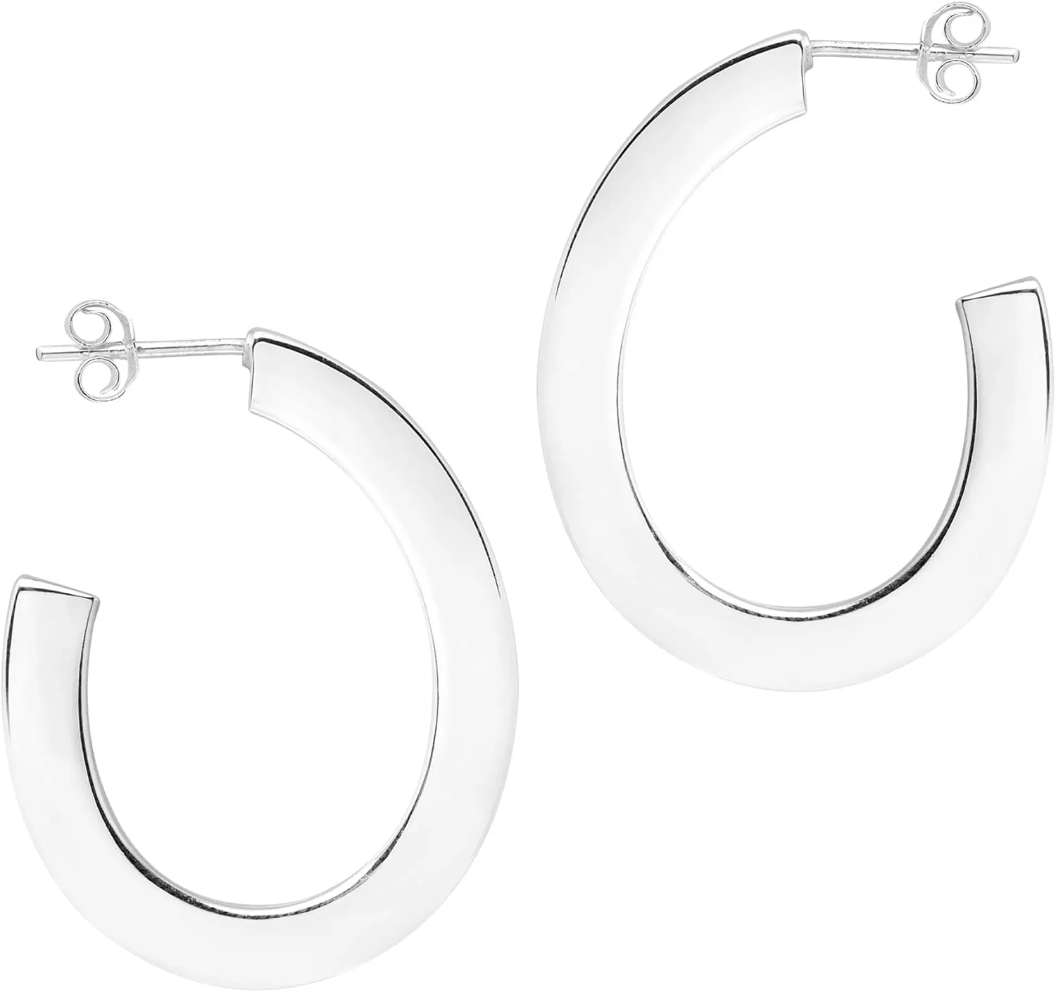 Minimalist Style Half Oval Hoop .925 Sterling Silver Stud Earrings