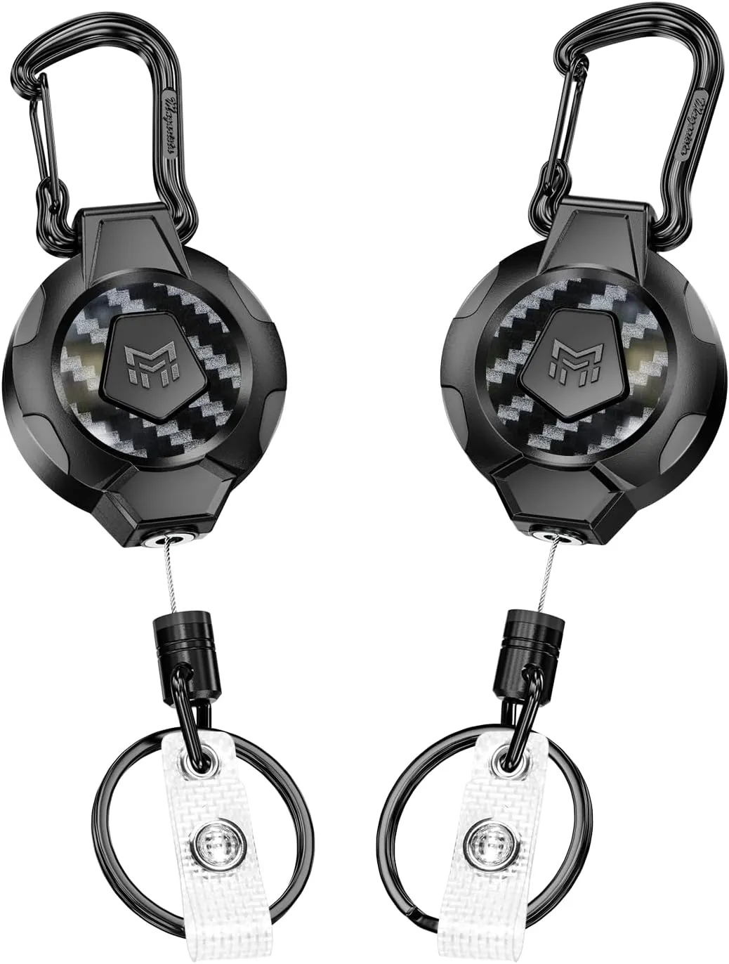 MNGARISTA 2-Pack Retractable Keychain, Heavy Duty 10 OZ Retraction 3K Carbon Fiber ID Badge Reel, Carabiner Badge Holder Hook Upgraded 31.5" Stainless Steel Cord Lanyard with Clip Strap and Key Ring