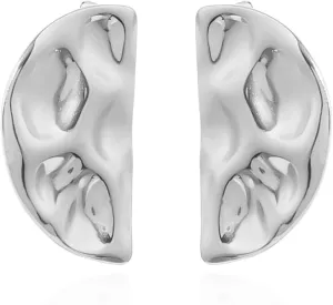 Modern Large Hammered Fan-shaped Geometric Semicircle Gold-plated Stud Earrings for Women,Big Half Circle Stainless Steel Classy Everyday Texture Earrings,Trending Vintage Statement Jewelry