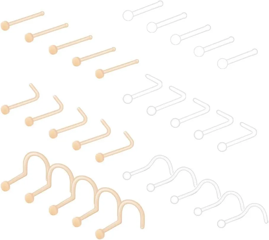 MODRSA Clear Nose Rings & Studs - Plastic Nose Piercing Retainers - 16g, 18g, 20g - Clear Cartilage Earrings & Lip Piercing Retainer