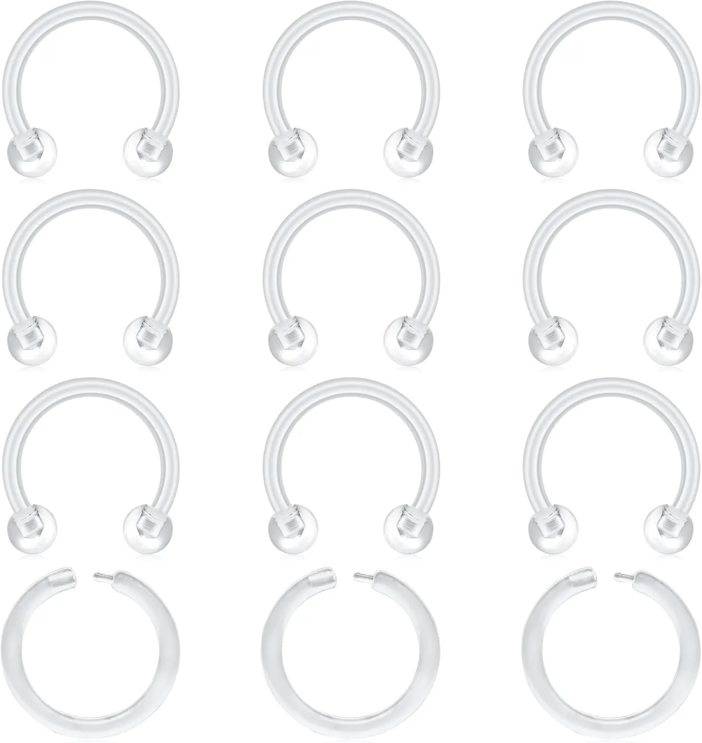 MODRSA Clear Nose Rings & Studs - Plastic Nose Piercing Retainers - 16g, 18g, 20g - Clear Cartilage Earrings & Lip Piercing Retainer