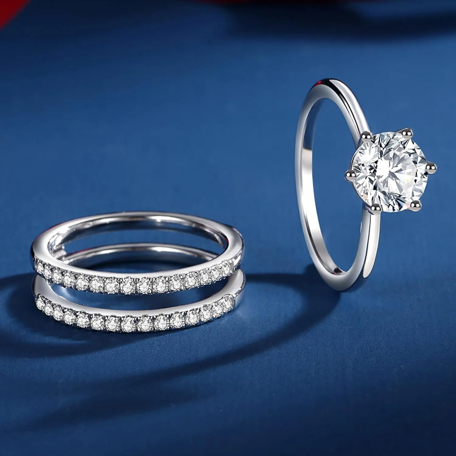 Moissanite Bridal Ring Sets for Women Moissanite Wedding Ring Set D Color VVS1 Round Cut Engagement Rings S925 Sterling Silver Promise Rings for Women Wife