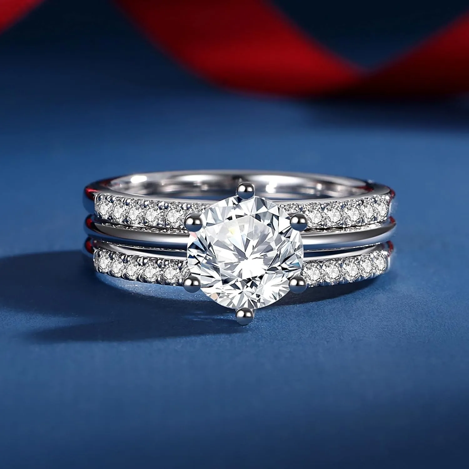 Moissanite Bridal Ring Sets for Women Moissanite Wedding Ring Set D Color VVS1 Round Cut Engagement Rings S925 Sterling Silver Promise Rings for Women Wife