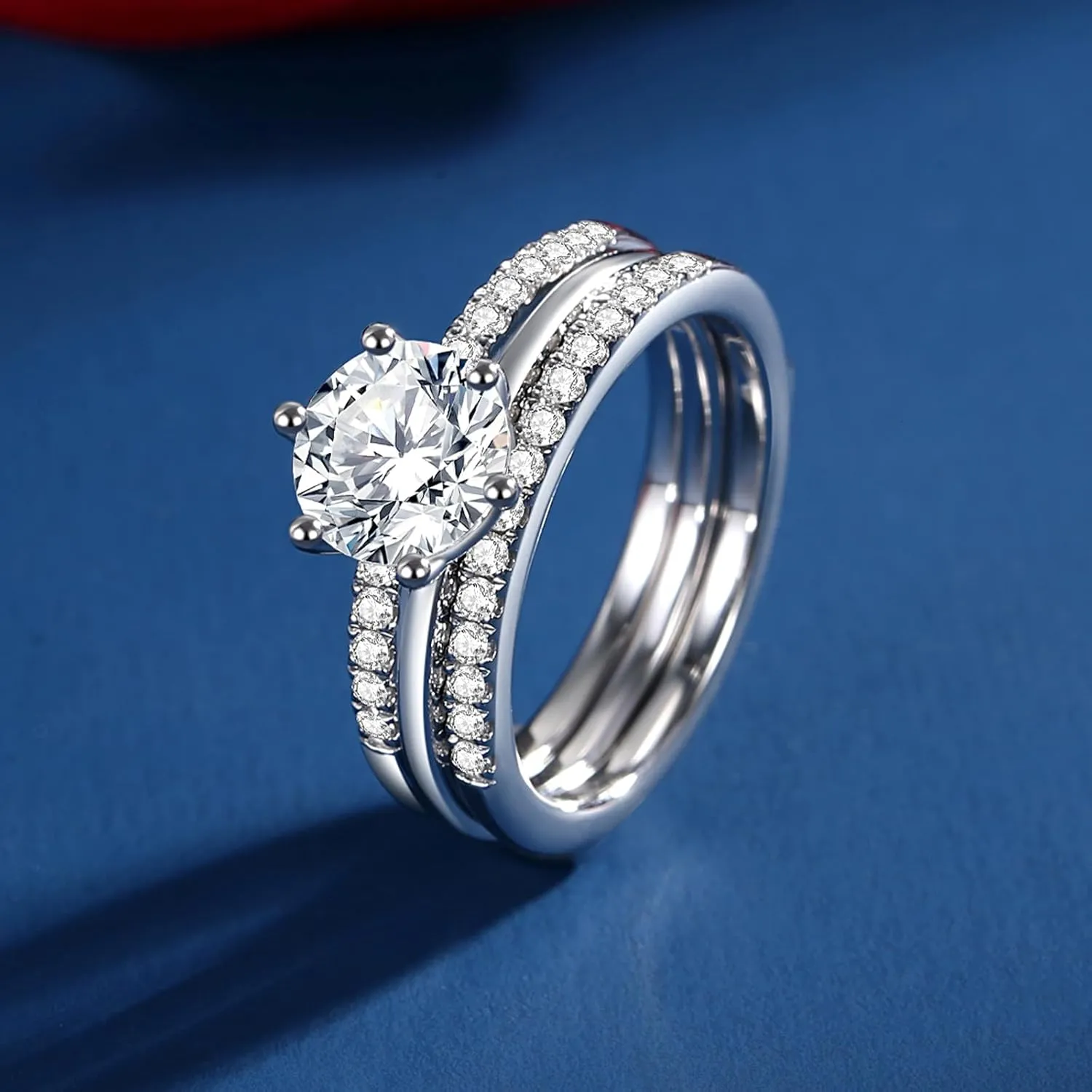 Moissanite Bridal Ring Sets for Women Moissanite Wedding Ring Set D Color VVS1 Round Cut Engagement Rings S925 Sterling Silver Promise Rings for Women Wife