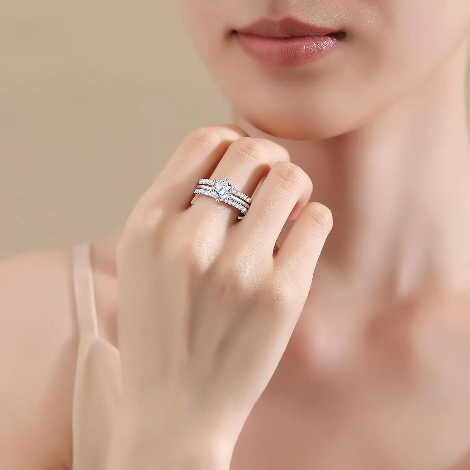 Moissanite Bridal Ring Sets for Women Moissanite Wedding Ring Set D Color VVS1 Round Cut Engagement Rings S925 Sterling Silver Promise Rings for Women Wife
