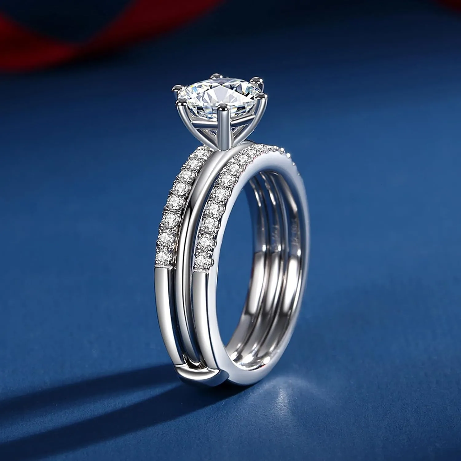 Moissanite Bridal Ring Sets for Women Moissanite Wedding Ring Set D Color VVS1 Round Cut Engagement Rings S925 Sterling Silver Promise Rings for Women Wife