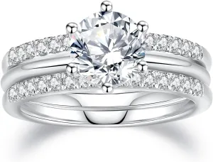 Moissanite Bridal Ring Sets for Women Moissanite Wedding Ring Set D Color VVS1 Round Cut Engagement Rings S925 Sterling Silver Promise Rings for Women Wife
