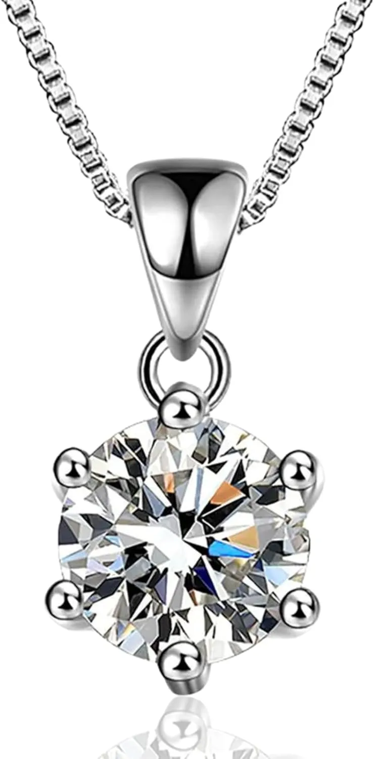 Moissanite Diamond Necklace for Women | GRA Certified 925 Sterling Silver | 2 Carat Solitaire Necklace | to My Wife Gift for Anniversary, Birthday, Wedding