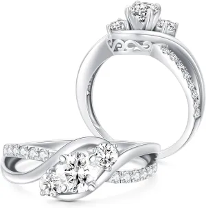 Moissanite Engagement Nings for Women 2 Style Platinum Plated Silver ring Twisting Moissanite Rings
