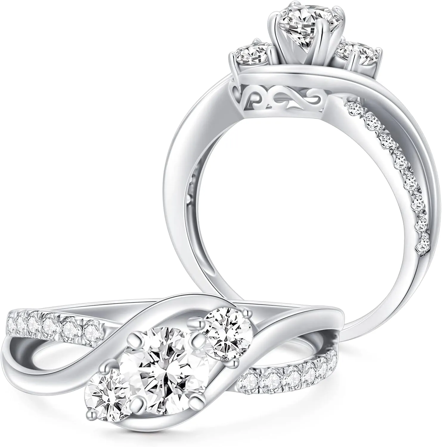 Moissanite Engagement Nings for Women 2 Style Platinum Plated Silver ring Twisting Moissanite Rings