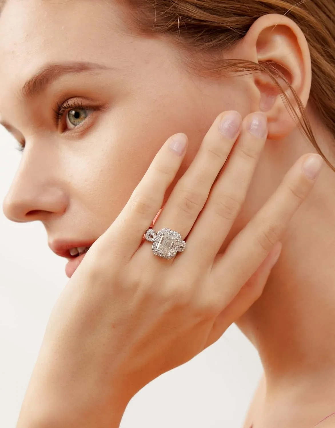 Moissanite Engagement Ring for Women Emerald Cut Ring D Color VVS1 Moissanite Ring for Women S925 Sterling Silver Plated 18K White Gold Promise Wedding Ring for Women