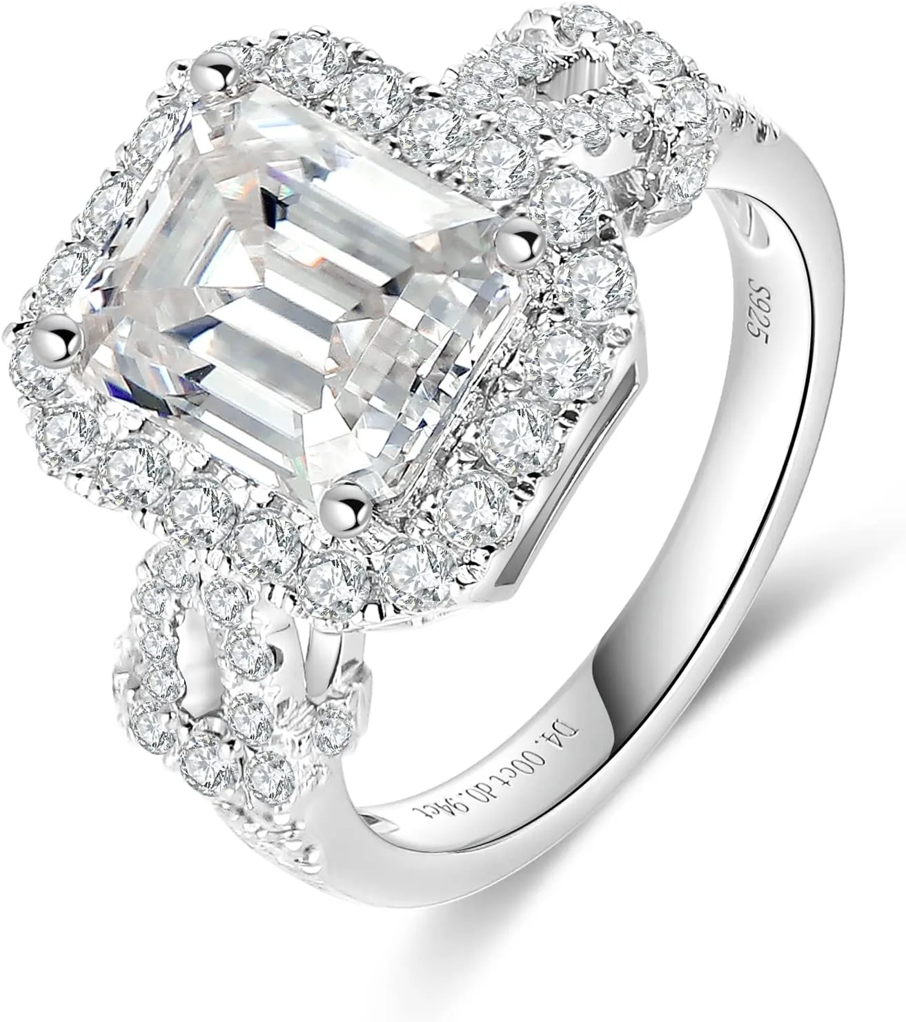 Moissanite Engagement Ring for Women Emerald Cut Ring D Color VVS1 Moissanite Ring for Women S925 Sterling Silver Plated 18K White Gold Promise Wedding Ring for Women