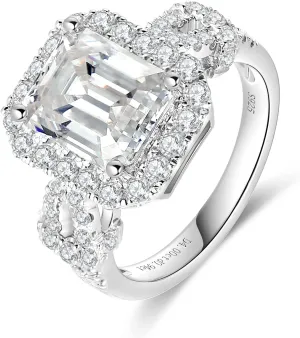 Moissanite Engagement Ring for Women Emerald Cut Ring D Color VVS1 Moissanite Ring for Women S925 Sterling Silver Plated 18K White Gold Promise Wedding Ring for Women