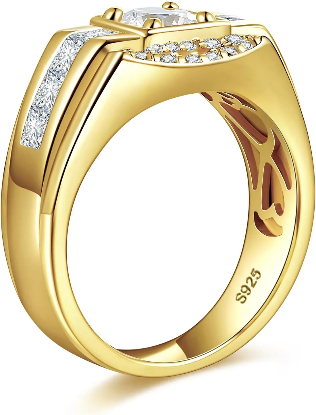 Moissanite Engagement Rings Mens Wedding Band 925 Sterling Silver 14K /White Gold Plated Promise Rings for Him 0.8CT Round Cut D Color VVS1 Clarity Anniversary Jewelry Gifts Size 8-12