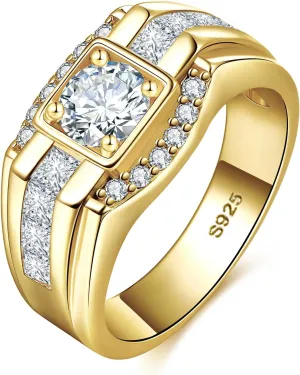 Moissanite Engagement Rings Mens Wedding Band 925 Sterling Silver 14K /White Gold Plated Promise Rings for Him 0.8CT Round Cut D Color VVS1 Clarity Anniversary Jewelry Gifts Size 8-12