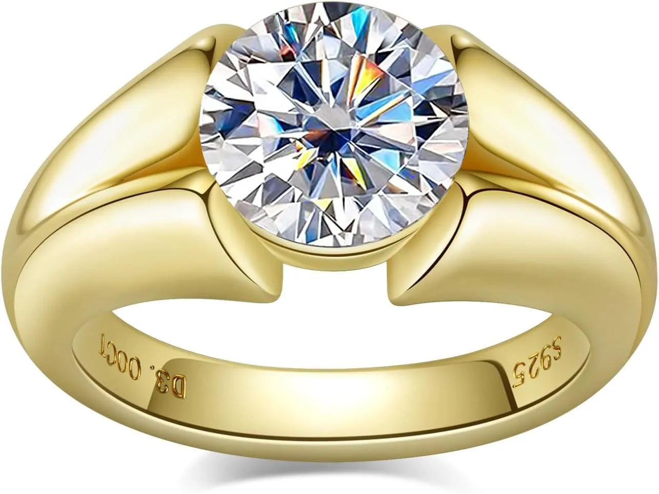 Moissanite Round Engagement Rings D Color VVS1 Round Cut 14K Yellow Gold Plated 925 Sterling Silver Wedding Promise Rings for Women