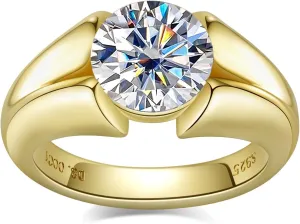 Moissanite Round Engagement Rings D Color VVS1 Round Cut 14K Yellow Gold Plated 925 Sterling Silver Wedding Promise Rings for Women