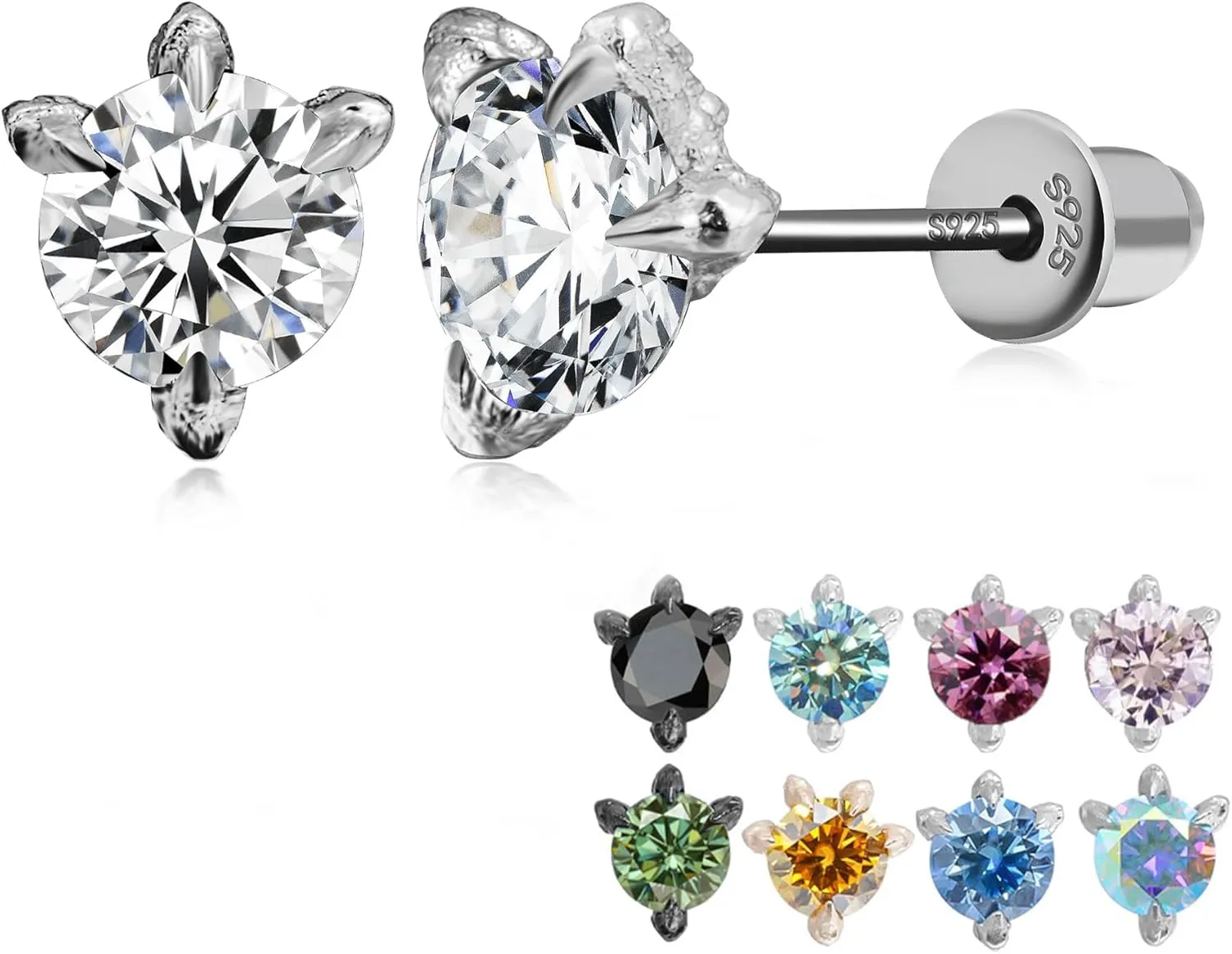 Moissanite Stud Earrings,Dragon Claws Earrings, D Color Round Cut VVS1 Diamond 925 Sterling Silver Plated Earrings,luxury gift for Women Men