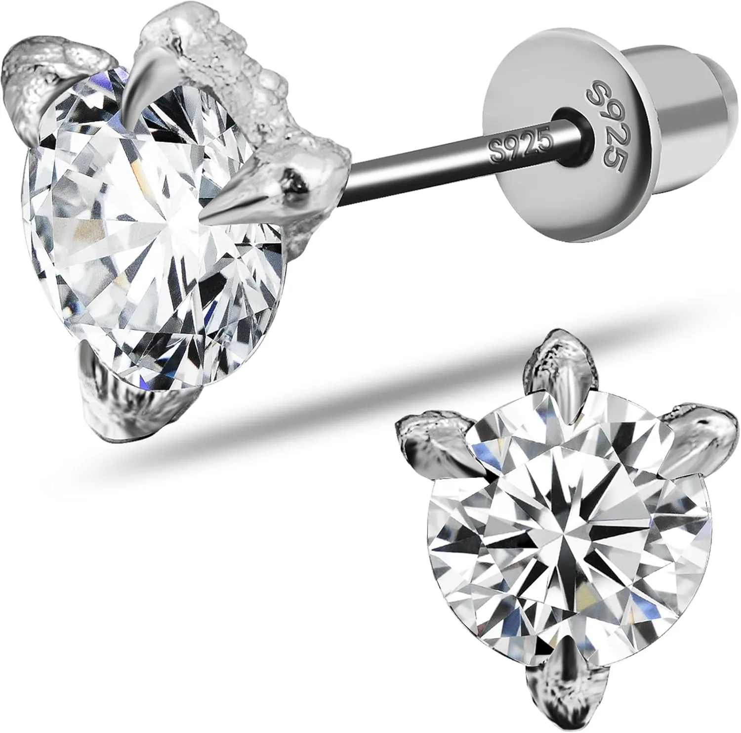 Moissanite Stud Earrings,Dragon Claws Earrings, D Color Round Cut VVS1 Diamond 925 Sterling Silver Plated Earrings,luxury gift for Women Men