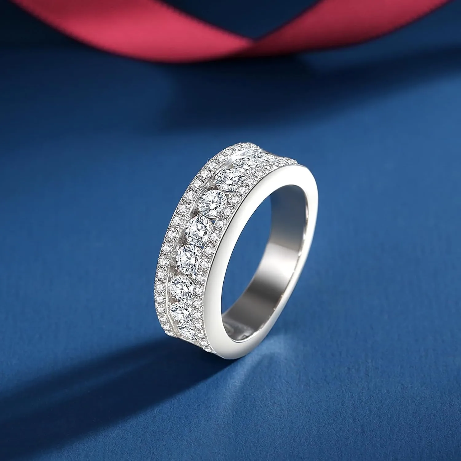 Moissanite Wedding Band for Women D Color VVS1 Moissanite Eternity Rings 18K White Gold Plated S925 Sterling Silver Promise Engagement Rings for Women Wife Men