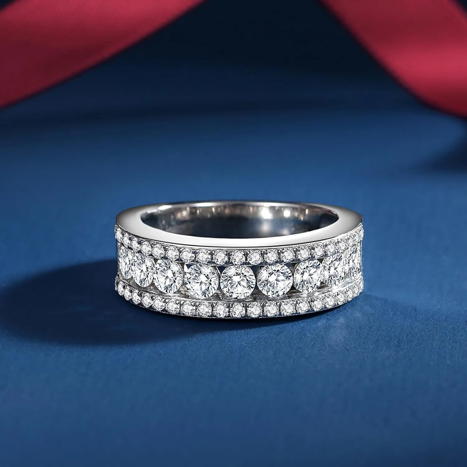 Moissanite Wedding Band for Women D Color VVS1 Moissanite Eternity Rings 18K White Gold Plated S925 Sterling Silver Promise Engagement Rings for Women Wife Men