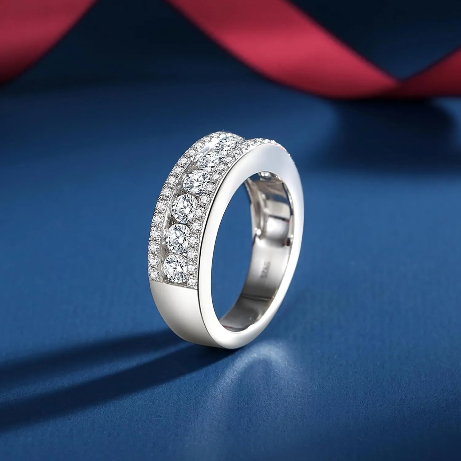 Moissanite Wedding Band for Women D Color VVS1 Moissanite Eternity Rings 18K White Gold Plated S925 Sterling Silver Promise Engagement Rings for Women Wife Men