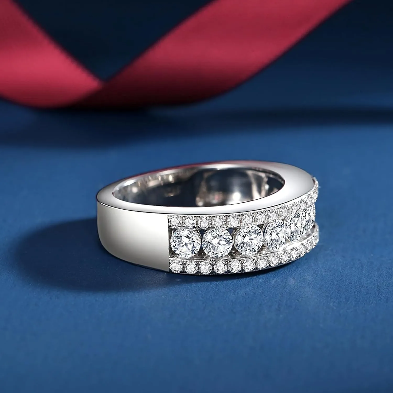 Moissanite Wedding Band for Women D Color VVS1 Moissanite Eternity Rings 18K White Gold Plated S925 Sterling Silver Promise Engagement Rings for Women Wife Men