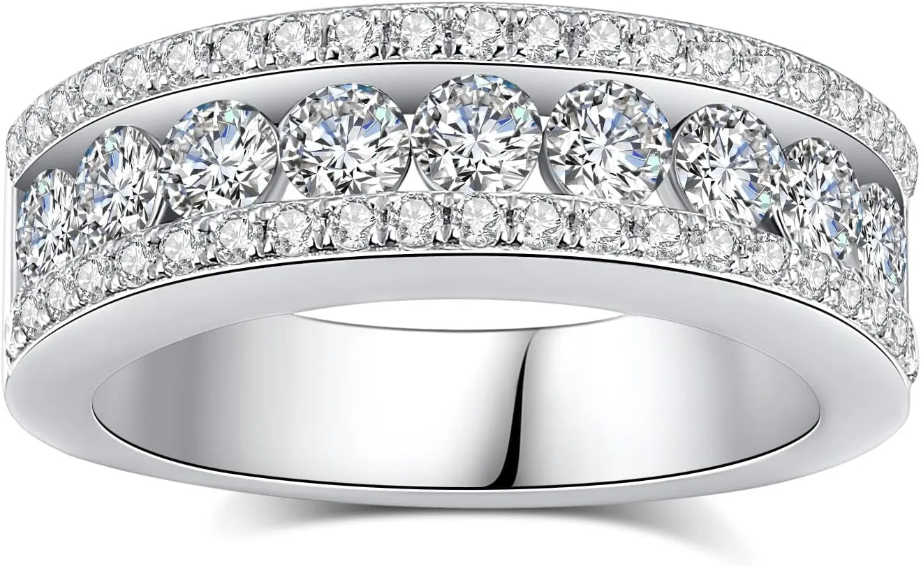 Moissanite Wedding Band for Women D Color VVS1 Moissanite Eternity Rings 18K White Gold Plated S925 Sterling Silver Promise Engagement Rings for Women Wife Men