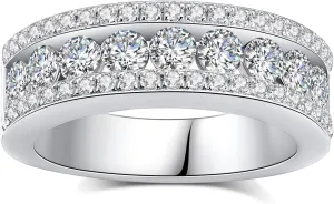 Moissanite Wedding Band for Women D Color VVS1 Moissanite Eternity Rings 18K White Gold Plated S925 Sterling Silver Promise Engagement Rings for Women Wife Men