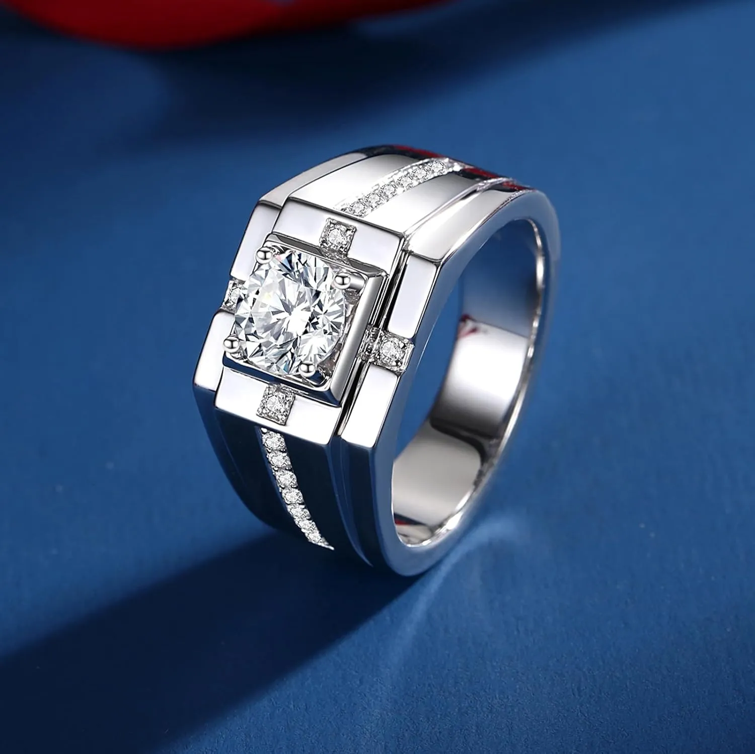Moissantie Rings for Men D Color VVS1 Round Cut Moissanite Jewelry for Men Wedding Ring S925 Sterling Silver Promise Rings for Wedding Anniversary Engagement