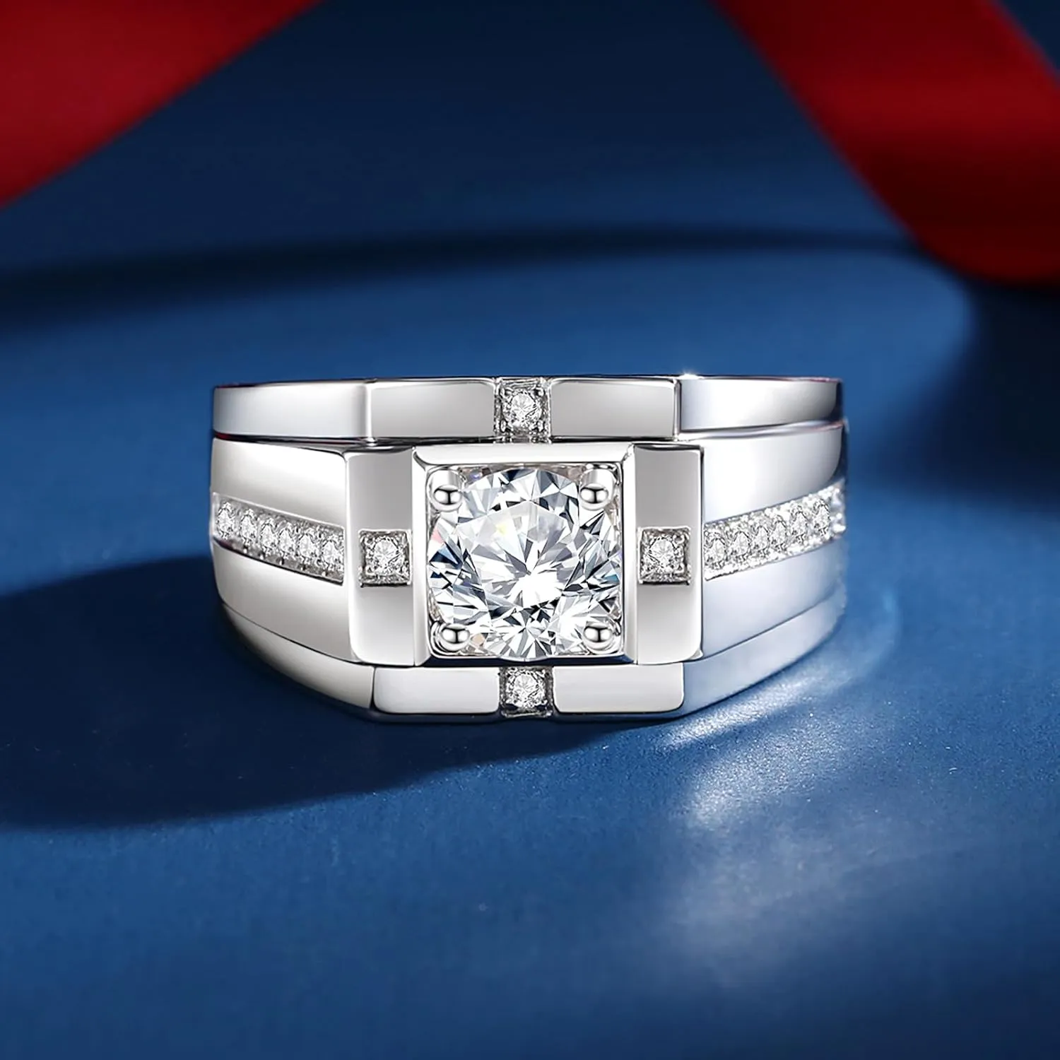 Moissantie Rings for Men D Color VVS1 Round Cut Moissanite Jewelry for Men Wedding Ring S925 Sterling Silver Promise Rings for Wedding Anniversary Engagement