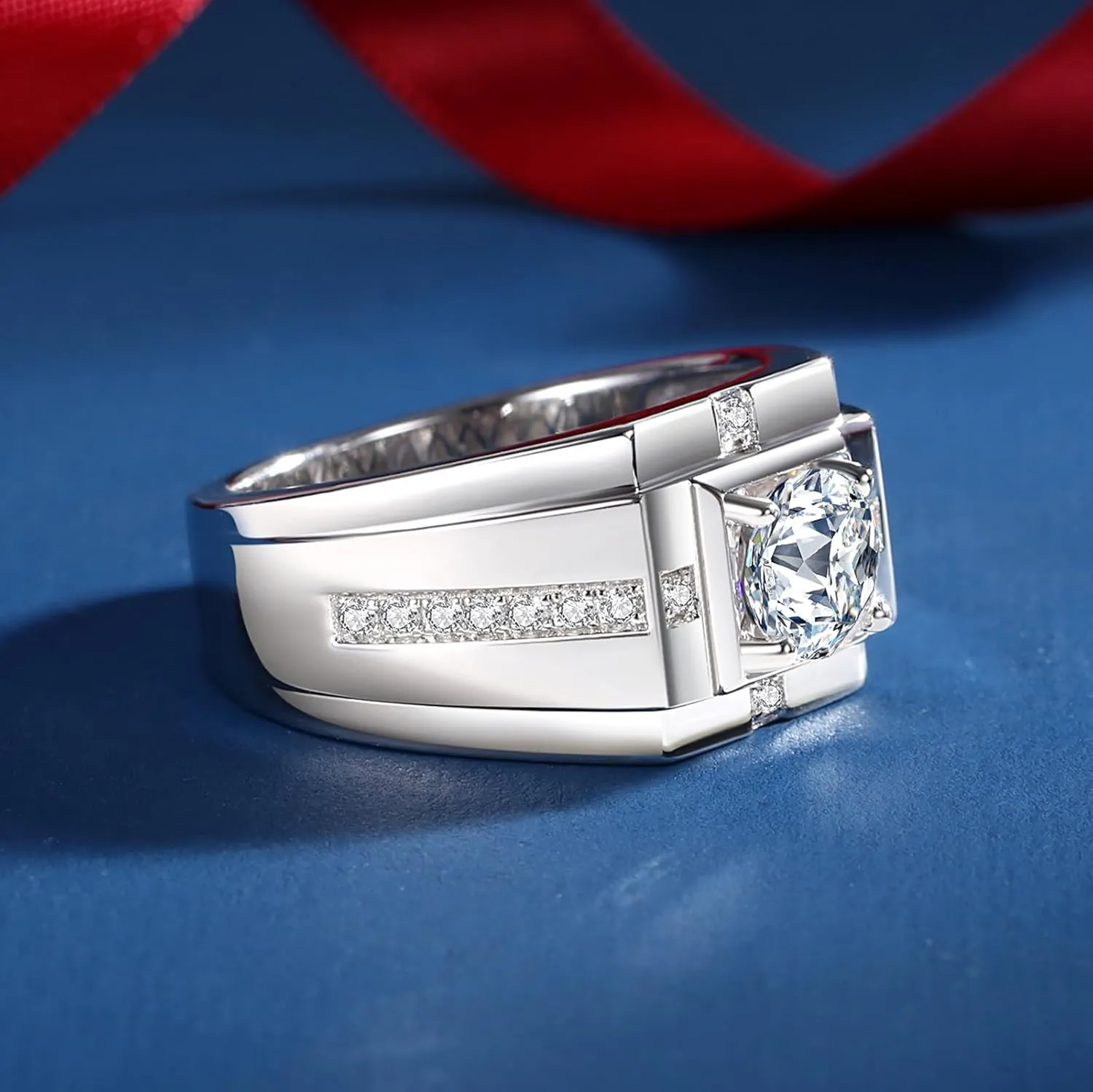 Moissantie Rings for Men D Color VVS1 Round Cut Moissanite Jewelry for Men Wedding Ring S925 Sterling Silver Promise Rings for Wedding Anniversary Engagement