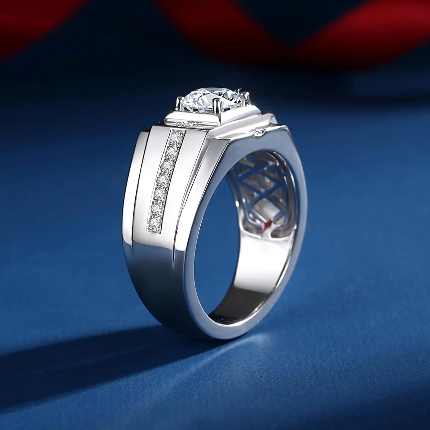 Moissantie Rings for Men D Color VVS1 Round Cut Moissanite Jewelry for Men Wedding Ring S925 Sterling Silver Promise Rings for Wedding Anniversary Engagement