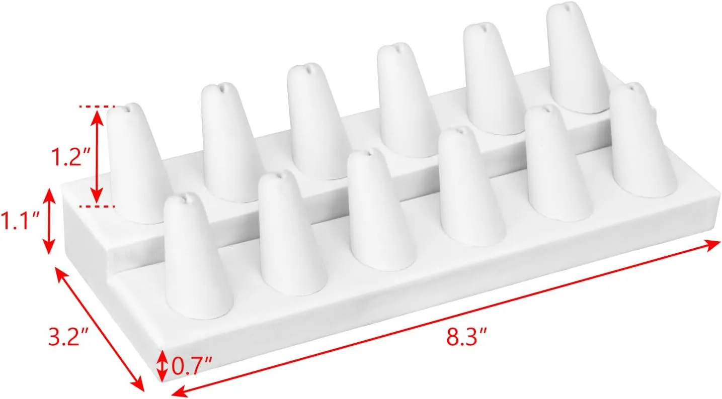 MOOCA 2 Pcs Set Priumen White Faux Leather Finger Ring Display Jewelry Organizer of 12 Rings Display Jewelry Holder of Leatherette Stand