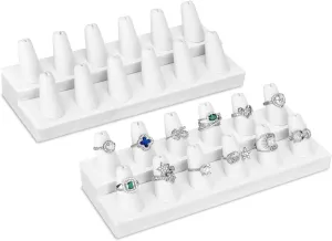 MOOCA 2 Pcs Set Priumen White Faux Leather Finger Ring Display Jewelry Organizer of 12 Rings Display Jewelry Holder of Leatherette Stand