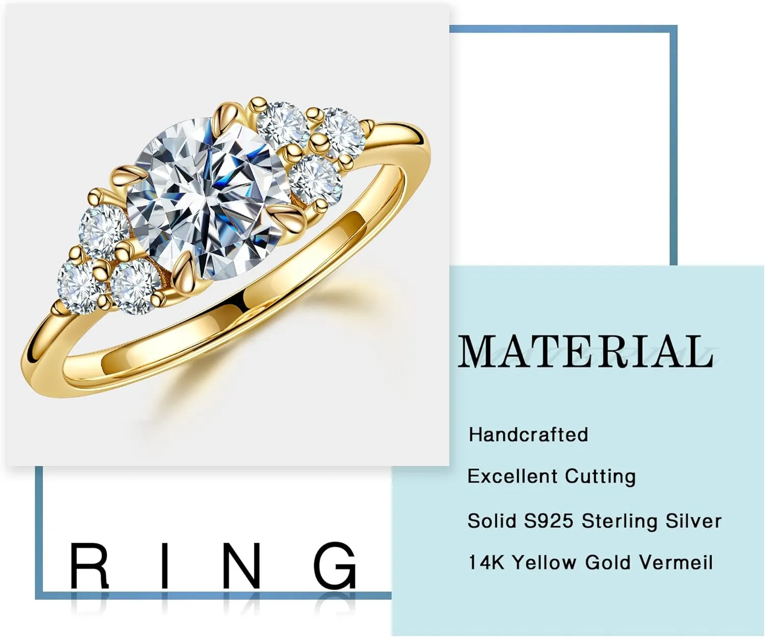 MOOSEA 1.2ct Moissanite Engagement Ring for Women, Brilliant D Color VVS1 Clarity Lab Created Moissanite Wedding Rings 14K White Yellow Rose Gold Vermeil Moissanite Anniversary Ring for Her