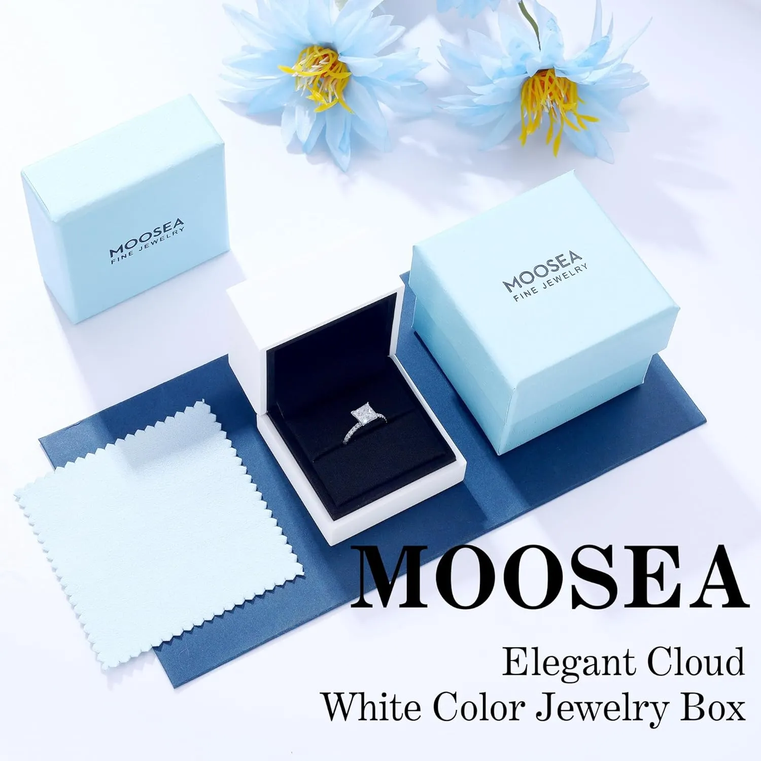 MOOSEA Princess Cut Moissanite Engagement Rings for Women - 2.5CT D Color VVS1 Clarity Lab Created Wedding Band 14K White Gold Plated 925 Sterling Silver Moissanite Ring Anniversary Birthday Gift